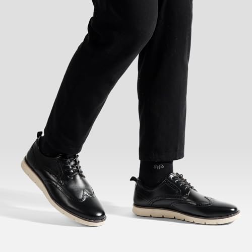 Image of Men's Full-Grain Leather Oxfords, Business Formal Dress Shoes with Arch Support, Comfortable for Office, Daily & Dating