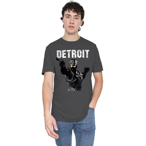 T-shirt Robocop Detroit en coton mixte gris pour vos soirées cinéma rétro et sorties urbaines
