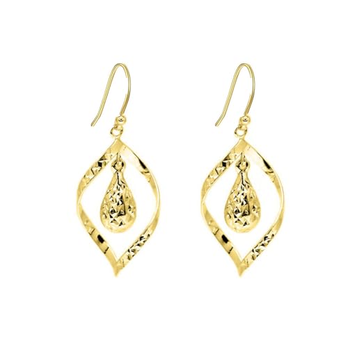 Savlano 925 Sterling Silver Diamond-Cut Teardrop Swirl Dangle Earrings - 18K Gold Plated Dangle Drop Earrings for Women comes with Gift Box - Made in Italy2