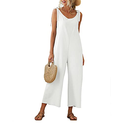 Petos de Pantalones para Mujer, Morbuy Monos Verano Casual Baggy Overoles Jumpsuit Tirantes Pantalones Embarazados con Bolsillos, para Playa Fiesta Oficina (Blanco,S)