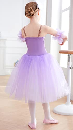 Oridoor Girl's Camisole Skirted Leotards Swan Dance Performance Costumes Sequin Lace Ballet Tutu Skirt Dress, 02-Purple, 8-9 Years #TOP5