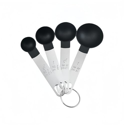 マグネット式計量スプーンセット・両面計量対応・ステンレス製 | 一体化設計・調味料缶対応・収納便利 | 【小さじ/大さじ兼用】 (ブラック)