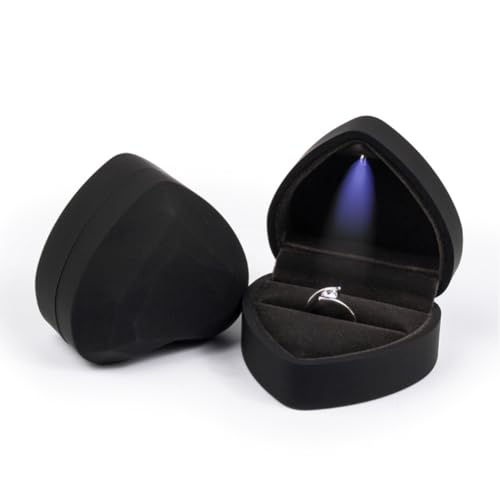 Doukesh Caja de Anillo con Luz LED,Joyero para Anillo,Caja de Regalo de Joyería Con Luz LED,Ring Box para Boda,Propuesta,Día de San Valentín (Negro)