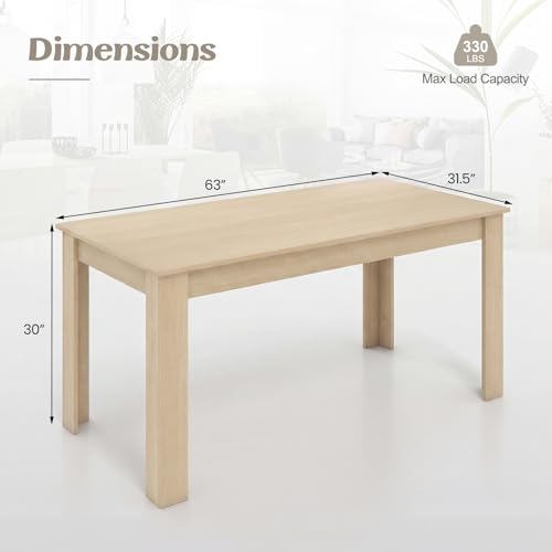 Image of Giantex Dining Table for 4-6, 63 inch L Large Farmhouse Kitchen Table, Wooden Rectangular Dinner Table for Living Dining Room, Home Office, Dinette, 330LBS Capacity, Natural