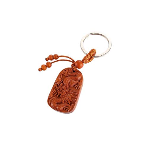 lachineuse - Porte-Clés Dragon Celeste Chinois - Porte-Bonheur Feng Shui - Créature Mythique Chinoise - Bois de Jujubier, Métal - 9 x 2,6 cm - Couleur Bois - Idée Cadeau Chine Asie