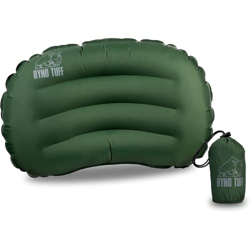 Ryno Tuff Inflatable Nylon Outdoor Camping Pillow For Neck Lumbar Support - Insulated Lightweight Inflatable Travel Pillow For Camping, Backpacking, Hiking & Traveling - Compact Carrying Case Included