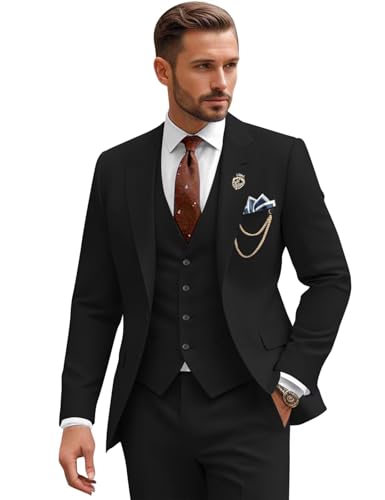 SPTALLFITJSV Black Suits for Men Regular Fit Black Pant Suit Set for Wedding Groomsmen Suits for Wedding Peak Lapel Homecoming Outfits for Men Fashion 2025 L