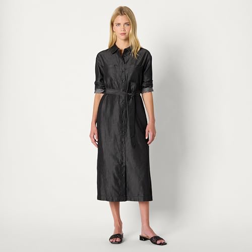 Image of Amazon Essentials Women's Regular-Fit Denim Chambray Long-Sleeve Dress
