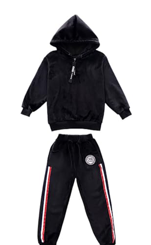 Monvecle Little to Big Boys' Velour & Fleece Hoodie Tracksuit Sweatshirt Top + Sweatpant Velvet Fleece Jogger 2pcs Set4
