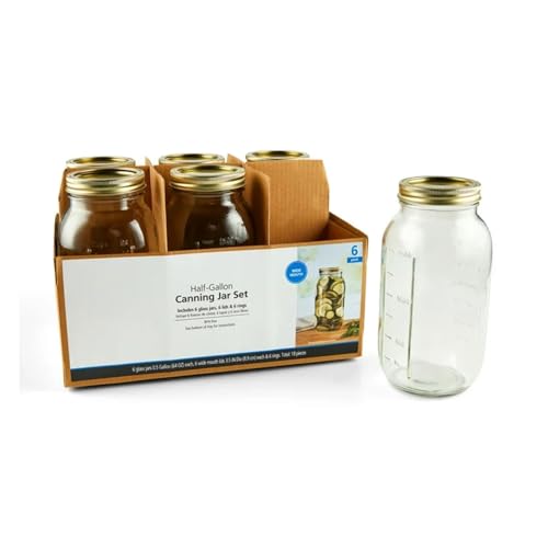 TNLOJI (6-Pack 64 oz Wide Mouth Glass Canning Jars - Airtight Leakproof Lids for Food Storage, Pickling, Fermenting - BPA Free, Dishwasher & Freezer Safe
