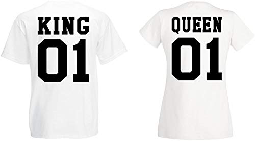 Couple Partenaire T-Shirt Shirt Set King Queen - Homme Blanc L