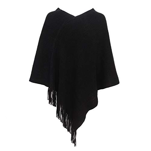 Womens Poncho Sweater V Neck Knitted Pullover Shawls Wraps Capes with Fringes Gifts for Women Mom3