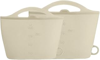 Modéré やわらかシリコンバッグ 保存容器 1000ml+1500ml 2個セット 電子レンジOK 冷蔵・冷凍対応 食洗機対応 (ベージュ)