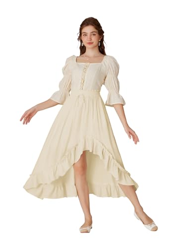 Scarlet Darkness RENAISSANCE Women'S Summer Victorian Flowy Skirt High Waisted Renaissance Midi Skirt Apricot M thumb #1