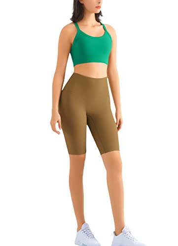 Ribbed Sports Bras For Women Crisscross Spaghetti Straps Padded Sports Bra For Yoga Gym Sexy Strappy Workout Crop Tops(Green, M) #TOP5