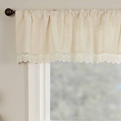 Piper Classics Flax And Lace Valance Curtain, 72" Wide, Natural Cream Window Topper W/Crochet Lace Trim, Vintage Farmhouse, Boho #TOP13