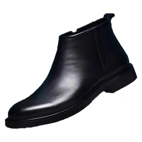 ANUFER Hombre Media Caña Formal Zapatos de Vestir Piel Sintética Cremallera Lateral Botines SD5A40103 Negro EU42