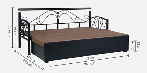 Image of 3 Seater Metal Sofa Cum Bed with Hydraulic Storage | Sofa Set for Living Room, Bedroom, Guest Room| Single Size Convertible Sofa Bed | Comfortable Seating Sofa Brown & Black
