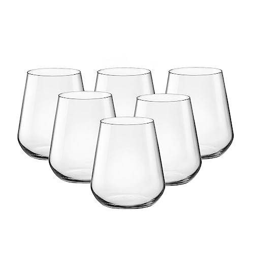 Bormioli Rocco InAlto Uno Stemless Glass, Set of 6, 15.25 oz, Clear