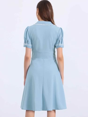 Allegra K Peter Pan Collar Dress for Women's Work Puff Sleeve Vintage Dresses3