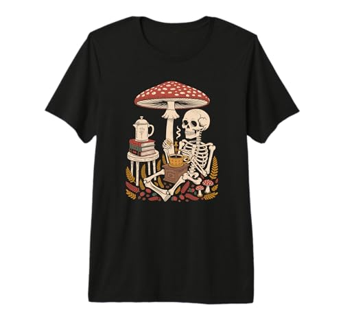 Whimsical Skeleton Holding a Coffee Cup by Woodland Ferns Premium Tri-Blend T-Shirt