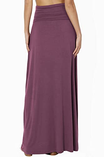 TheMogan Women's Casual Lounge Solid Foldable High Waist Draped Jersey Relaxed Long Maxi Skirt2