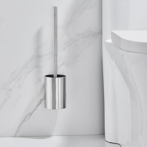 ASKLUND Klobürste Wandmontage Toilettenbürste WC Bürste WC Garnitur Edelstahl mit Halter ohne Bohren und Ersatzkopf Stehend/Hängend (Silber Matt)