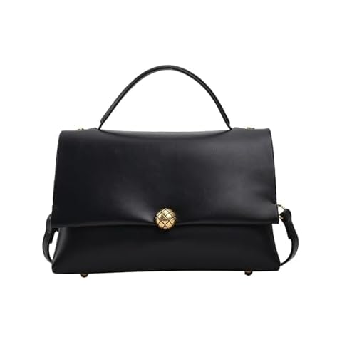 Women's Vintage Retro Solid Flap Tote Bag Top Handle Shoulder Bag Leather Satchel Bag Clutch Purse Handbag Trendy (Black) Cover