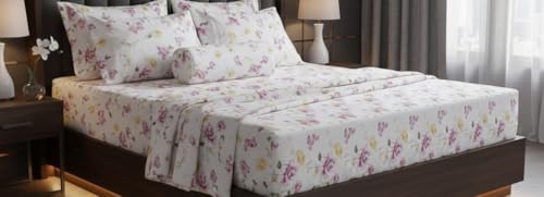 Image of 400 TC Cotton Feel Glace Cotton Fully Elastic Fitted Bedsheet Queen Size Double Bed with 2 Pillow Covers (60 inch x 78 inch inches, GeoFusion)