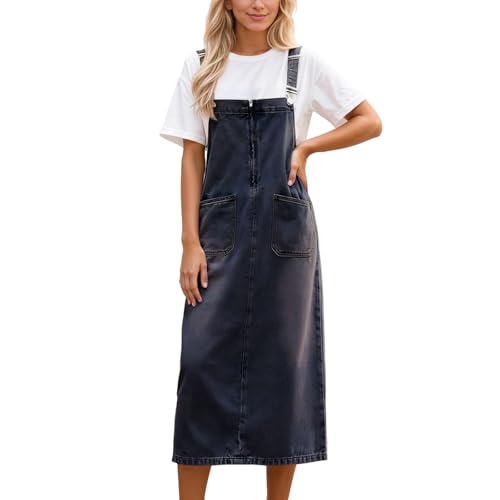 Robe-salopette en jean en sergé doux et confortable pour femmes et filles