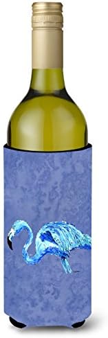 Caroline's Treasures 8873LITERK Flamingo On Slate Blue Wine Bottle Hugger Bottle Cooler Sleeve Hugger Machine Washable Collapsible Insulator Beverage Insulated Holder