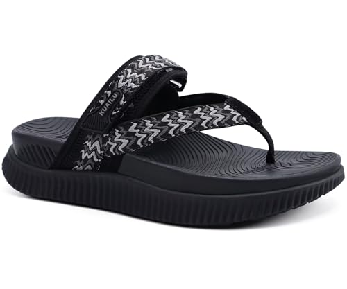 KuaiLu Womens Orthopedic Flip Flops With Arch Support Adjustable Thick Athletic Cushion Recovery Walking Sandals For Woman Ladies Fashion Comfortable Flip-Flop Slides, Water Resistant & Lightweight