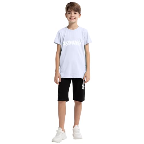 Image of amropi Boys Shorts Set Cotton T-Shirt and Short Pants 2 Pieces Summer Tracksuit for Age 2-12 Years