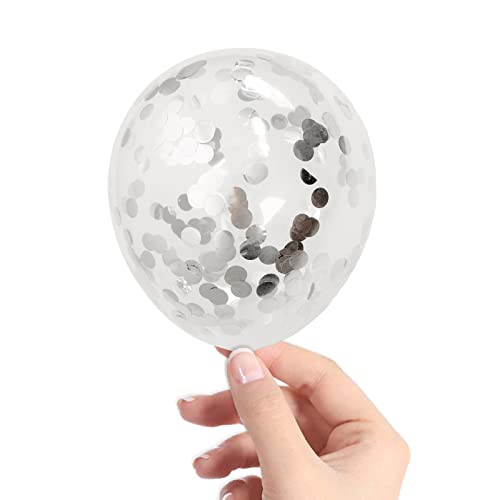 Image of Silver Confetti Balloons, 40 Pcs 5 Inch Clear Balloons with Confetti Inside for Graduation Engagement Cake Topper Decor Bridal Shower Baby Shower Birthday Party Decoration Supplies