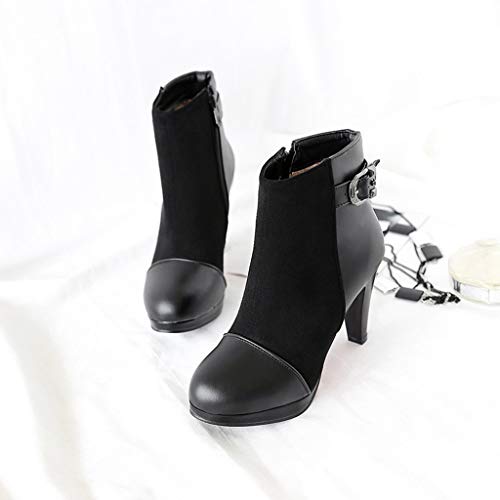MIOKE Women's Fashion Round Toe Dress Ankle Boots Buckle Platform Zipper Stiletto High Heel Short Booties3