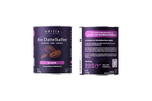 odilia Bio Dattelkaffee Klassik 350 g – koffeinfreie Kaffeealternative aus gerösteten Dattelkernen – vegan & glutenfrei – mildes Aroma mit Karamellnote – Kaffee Ersatz