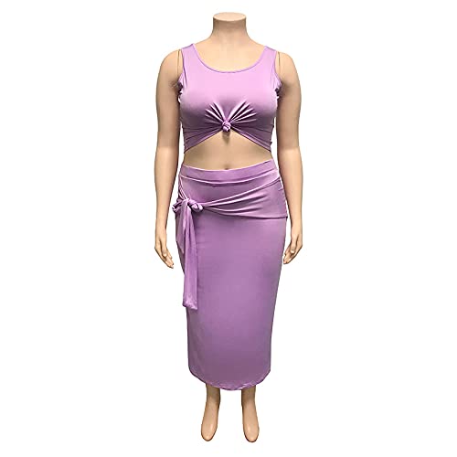Image of Plus Size Women 2 Piece Outfits Sets Sexy Tracksuit Midi Dress,Sleeveless Tank Top Bodycon Skirts Set Casual Summer