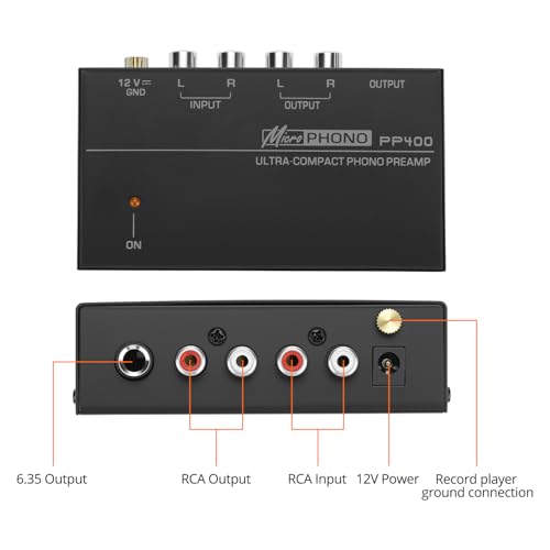 QWORK® Phono-Vorverstärker, DC 12V Stereo Verstärker mit RCA & 6.35 Ausgang