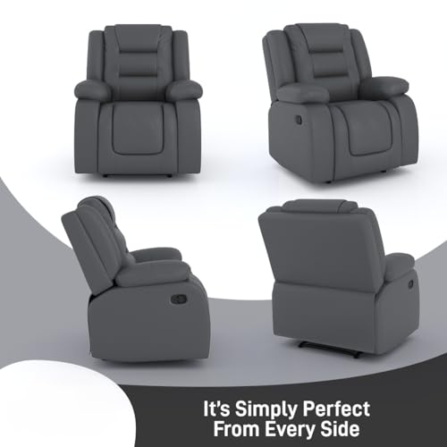 Image of Amazon Brand - Solimo Fraklin | Single Seater Sofa Recliner | Manual Recliner (Leatherette Grey)