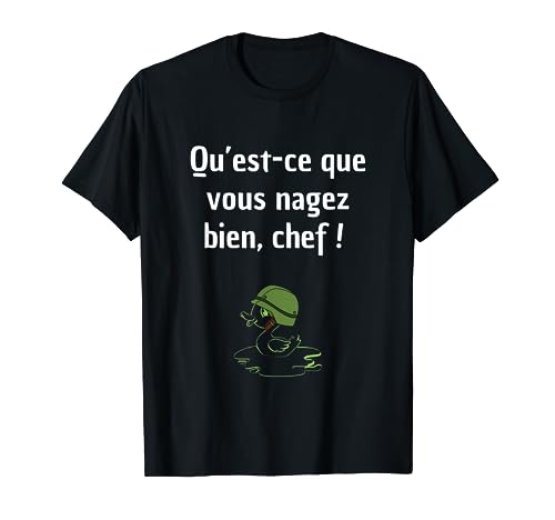 Photo de Répliques films cultes français la 7ème compagnie - T-Shirt Unisex Adulte Noir Canard vert avec casque de soldat - Fans de La 7ème compagnie - Small