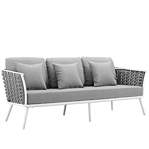 Image of 6 Seater Contemporary Rope Sofa with Comfortable Cushions for Ultimate Relaxation | UV-Resistant, Water-Resistant, and Fade-Proof Outdoor Sofa Set (Grey)