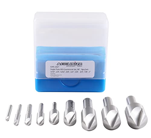 Accusize Industrial Tools 9 Pc Single Flute H.S.S. Countersink Set, 90 Degrees, Ground, 0245-2027