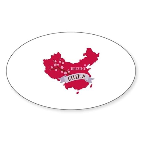 CafePress China Country Map Plum Blossom Flower Beijing CAPI Oval Bumper Sticker Car Decal
