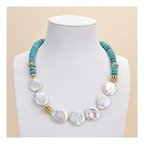 Perle Keshi blanche d'eau douce collier bijoux turquoise bleue 20inch - 6
