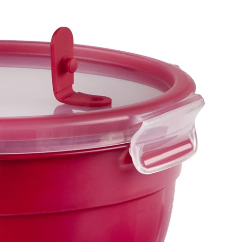 Foto von Emsa Mikrowellendose Clip & Micro N10606 | Mikrowellenventil | 2,6 L | Rund | Lunchbox | Integrierte Maßeinteilung | Made In Germany | Rot/ Transparent