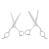 DIYEAH Set da 2 Forbici per Chioma da Barbiere Mancini in Acciaio Inox 6' Forbice Piatta e Dentata, Strumenti per Tagliare i Chioma Portatili Manico Ergonomico, Adatti per Uso
