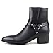 OXNEUHG Men's Leather Chunky Block Heel Dress Chelsea Boots with Buckle Strap Fashion Cap Toe Side Zipper High Heel High Top Formal Oxford Shoes Casual Business Chukka Booties (Black,8.5)