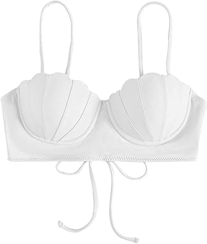 ELizoop Vrouwen Bikini Top Push Up Zwemmen Top Met Onderdraad Badpak Top Strappy Zeeschelp Vormige Badpak Top Zwemmen BH Kant Badmode, Kleur: wit, M
