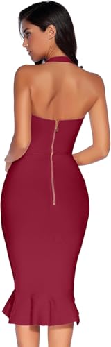 Image of meilun Womens Halter Fishtail Bandage Party Dress Elegant Wedding Guest Dress