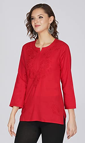 Image of Vahson Designer Hand Lucknowi Chikankari Embroidery Cotton Short Kurti for Women /Girls
